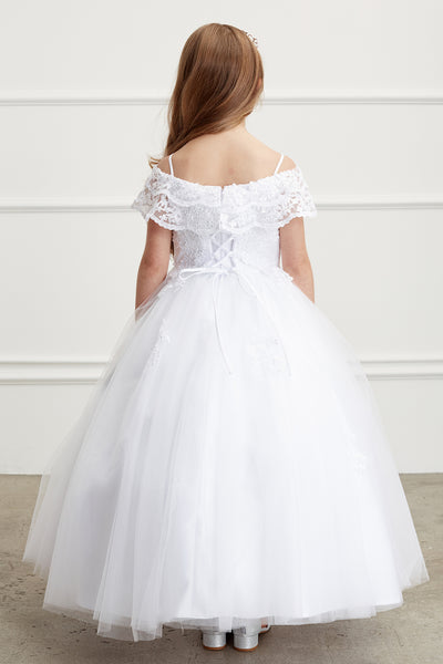 Off The Shoulder Communion Flower Girl Pageant Floral Lace Dress