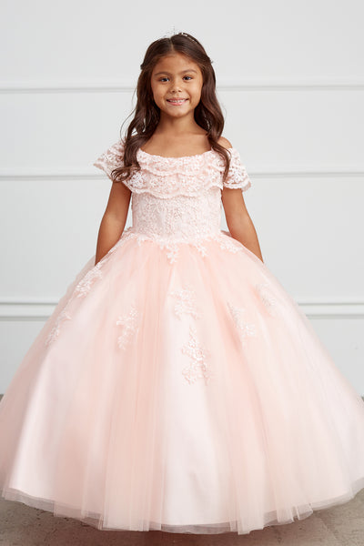 Off The Shoulder Communion Flower Girl Pageant Floral Lace Dress