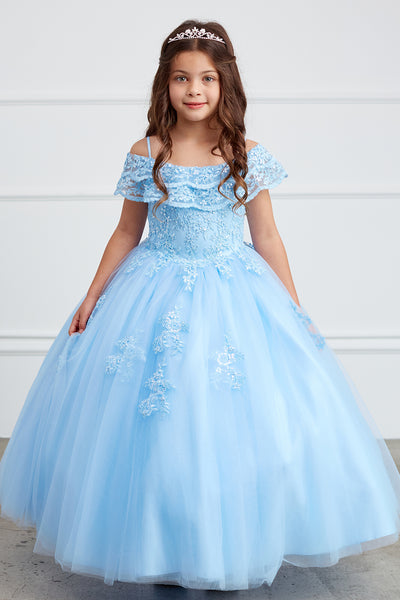 Off The Shoulder Communion Flower Girl Pageant Floral Lace Dress