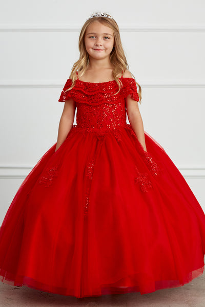 Off The Shoulder Communion Flower Girl Pageant Floral Lace Dress