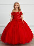 Off The Shoulder Communion Flower Girl Pageant Floral Lace Dress