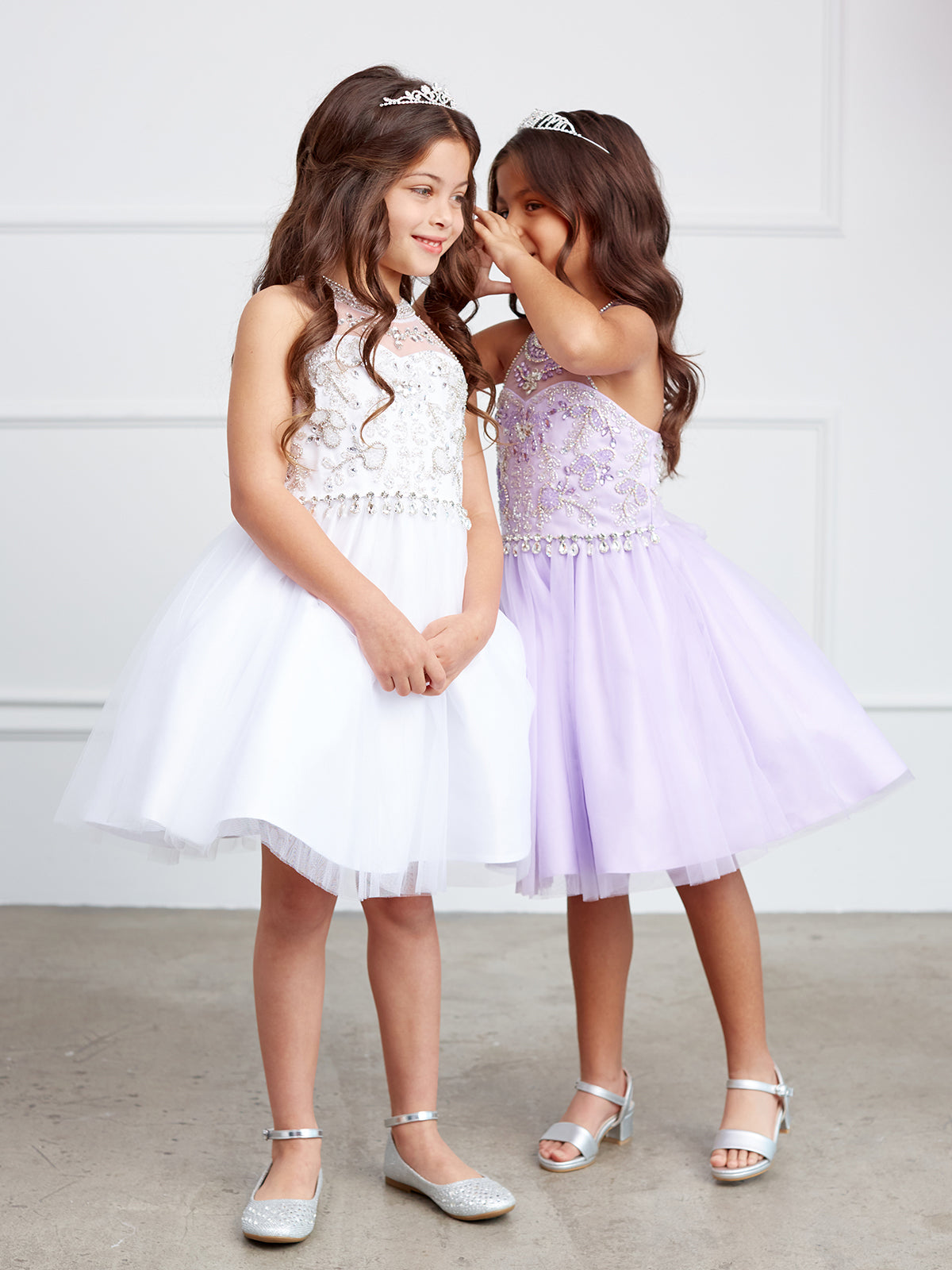 Girls Short Pageant Dress With Crystal Embellished Bodice Tulle Skirt