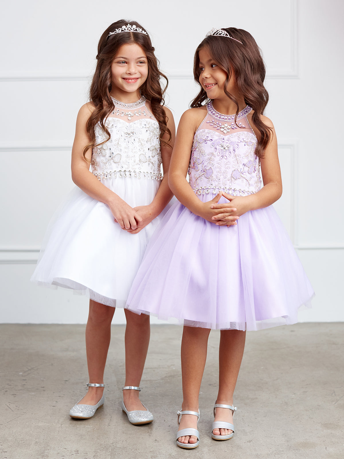 Girls Short Pageant Dress With Crystal Embellished Bodice Tulle Skirt