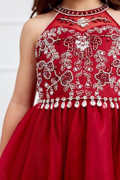 Girls Short Pageant Dress With Crystal Embellished Bodice Tulle Skirt