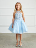 Girls Short Pageant Dress With Crystal Embellished Bodice Tulle Skirt