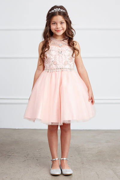 Girls Short Pageant Dress With Crystal Embellished Bodice Tulle Skirt