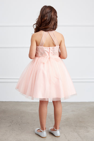 Girls Short Pageant Dress With Crystal Embellished Bodice Tulle Skirt