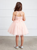 Girls Short Pageant Dress With Crystal Embellished Bodice Tulle Skirt