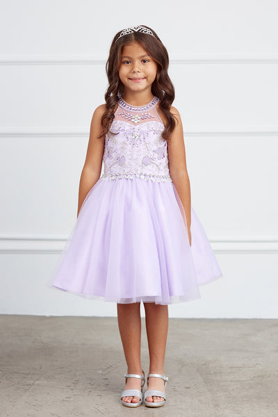 Girls Short Pageant Dress With Crystal Embellished Bodice Tulle Skirt