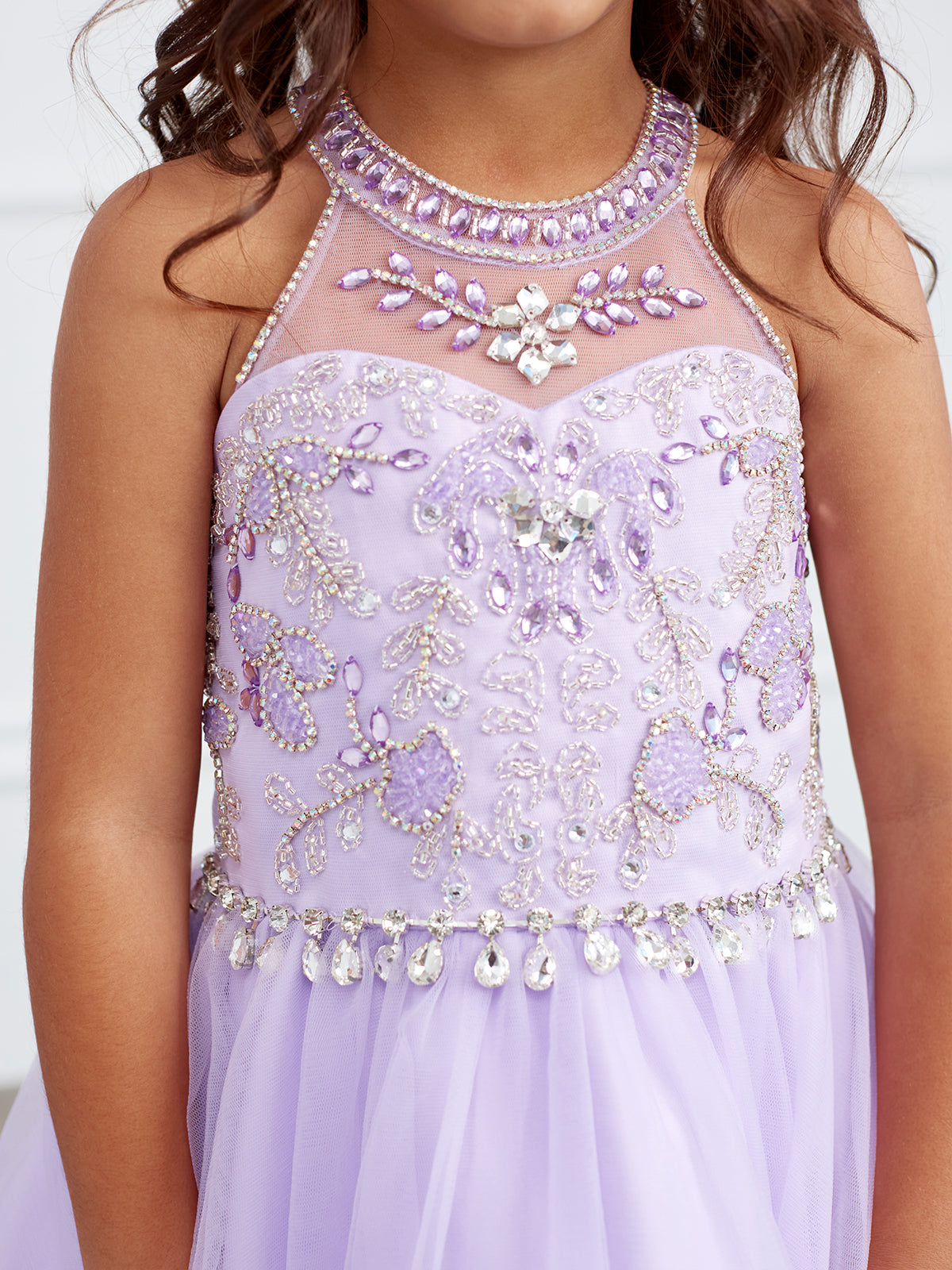 Girls Short Pageant Dress With Crystal Embellished Bodice Tulle Skirt