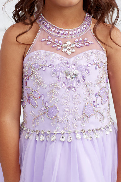 Girls Short Pageant Dress With Crystal Embellished Bodice Tulle Skirt