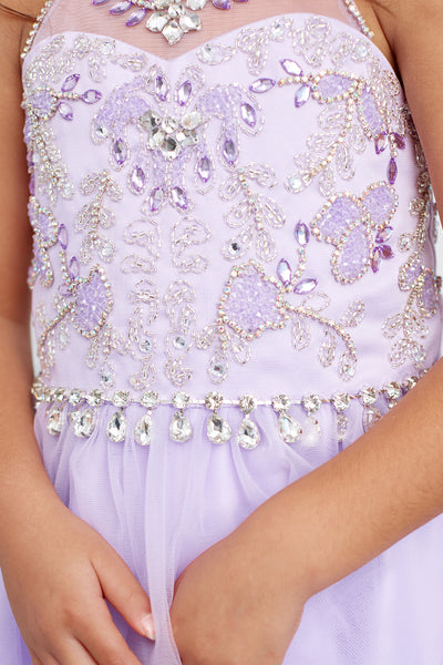 Girls Short Pageant Dress With Crystal Embellished Bodice Tulle Skirt