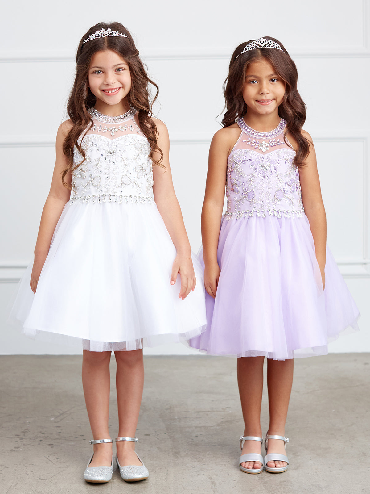 Girls Short Pageant Dress With Crystal Embellished Bodice Tulle Skirt