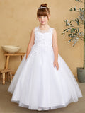 Girls Glitter Tulle Communion Flower Girl Pageant Dress 3D Floral Bodice