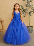 Girls Glitter Tulle Communion Flower Girl Pageant Dress 3D Floral Bodice
