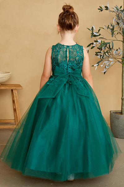 Girls Glitter Tulle Communion Flower Girl Pageant Dress 3D Floral Bodice