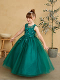 Girls Glitter Tulle Communion Flower Girl Pageant Dress 3D Floral Bodice
