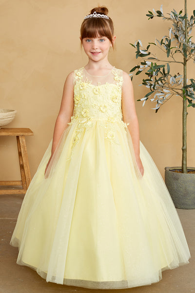 Girls Glitter Tulle Communion Flower Girl Pageant Dress 3D Floral Bodice