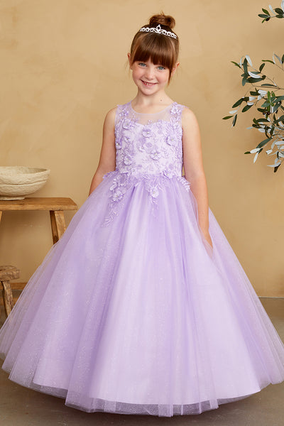 Girls Glitter Tulle Communion Flower Girl Pageant Dress 3D Floral Bodice