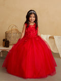 Girls Glitter Tulle Communion Flower Girl Pageant Dress 3D Floral Bodice