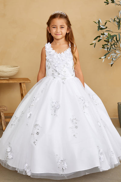 Girls 3D Floral Wedding Flower Girl Special Occasion Party Dress