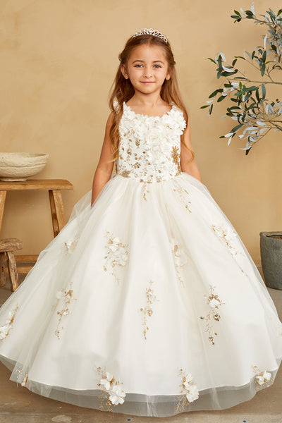 Girls 3D Floral Wedding Flower Girl Special Occasion Party Dress