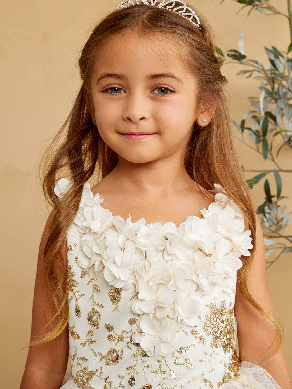 Girls 3D Floral Wedding Flower Girl Special Occasion Party Dress