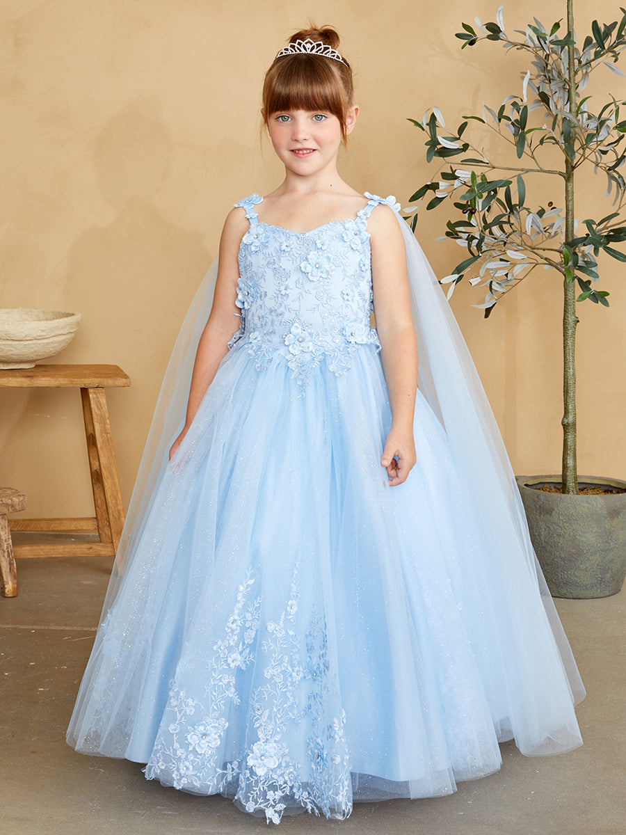 Elegant 3D Floral Lace Tulle Dress for Flower Girls & First Communion