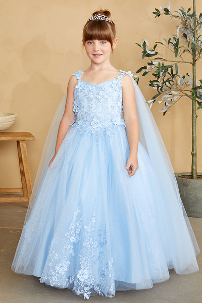 Elegant 3D Floral Lace Tulle Dress for Flower Girls & First Communion