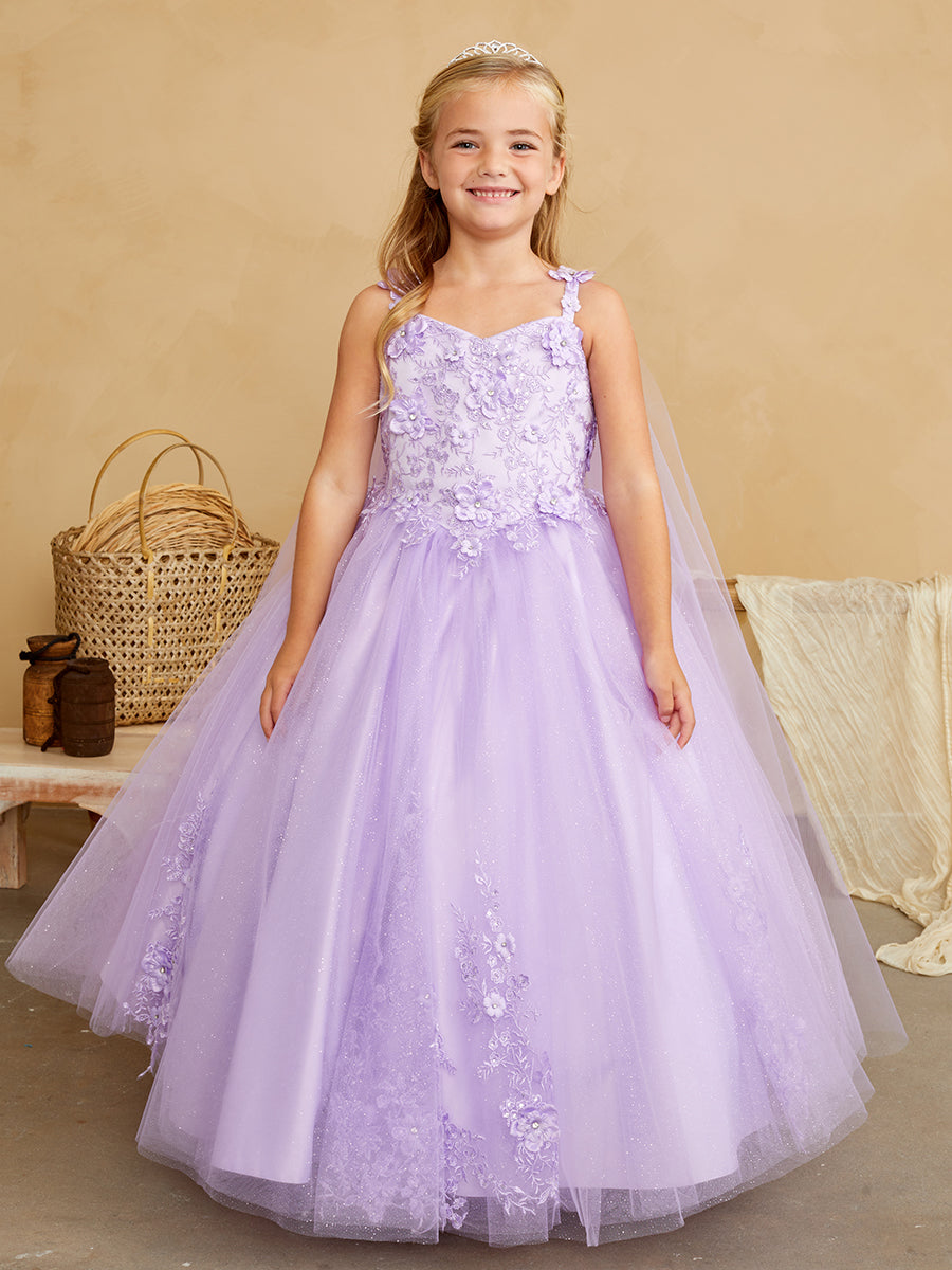 Elegant 3D Floral Lace Tulle Dress for Flower Girls & First Communion