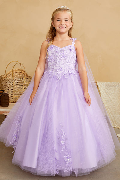 Elegant 3D Floral Lace Tulle Dress for Flower Girls & First Communion