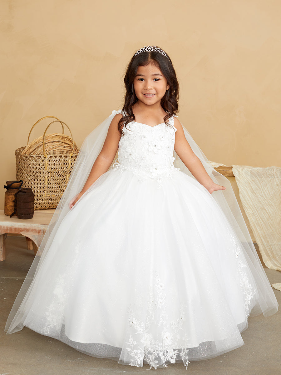 Elegant 3D Floral Lace Tulle Dress for Flower Girls & First Communion
