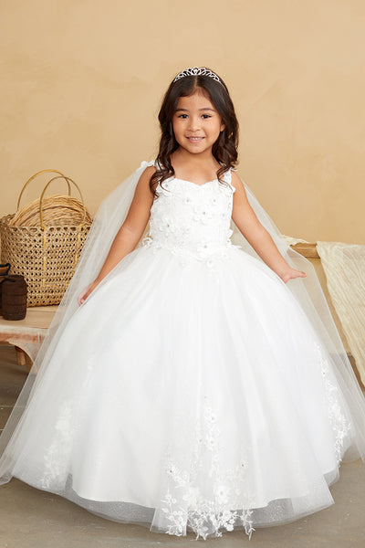 Elegant 3D Floral Lace Tulle Dress for Flower Girls & First Communion