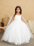 Elegant 3D Floral Lace Tulle Dress for Flower Girls & First Communion