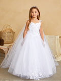 Elegant 3D Floral Lace Tulle Dress for Flower Girls & First Communion