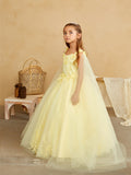 Elegant 3D Floral Lace Tulle Dress for Flower Girls & First Communion
