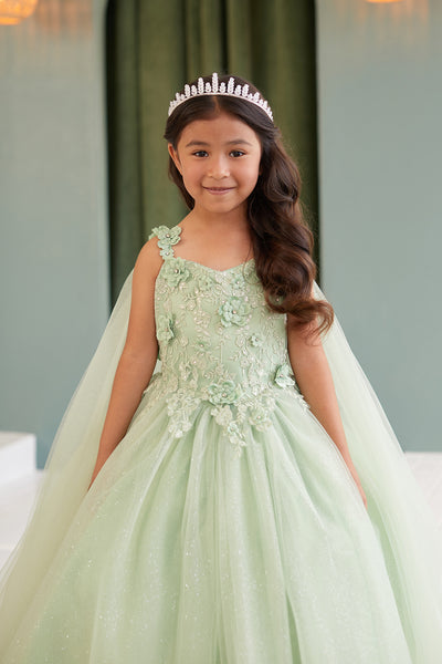 Elegant 3D Floral Lace Tulle Dress for Flower Girls & First Communion