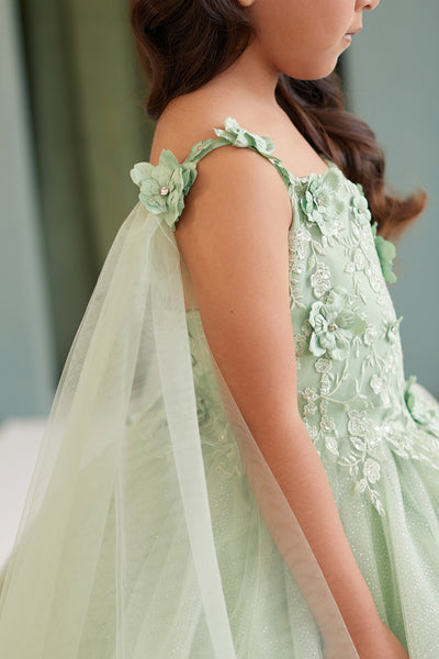 Elegant 3D Floral Lace Tulle Dress for Flower Girls & First Communion