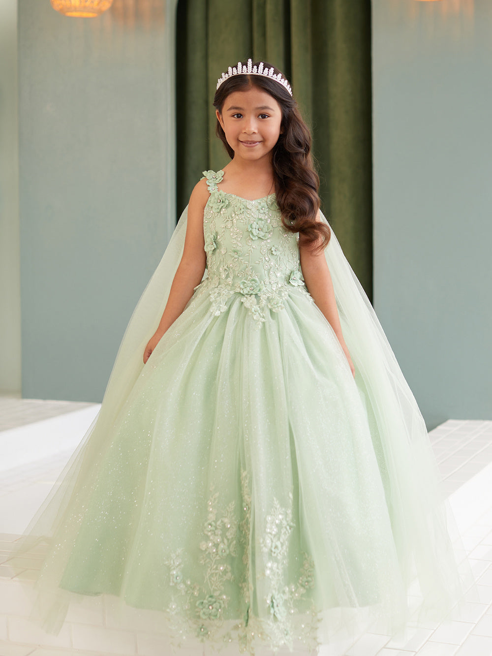 Elegant 3D Floral Lace Tulle Dress for Flower Girls & First Communion