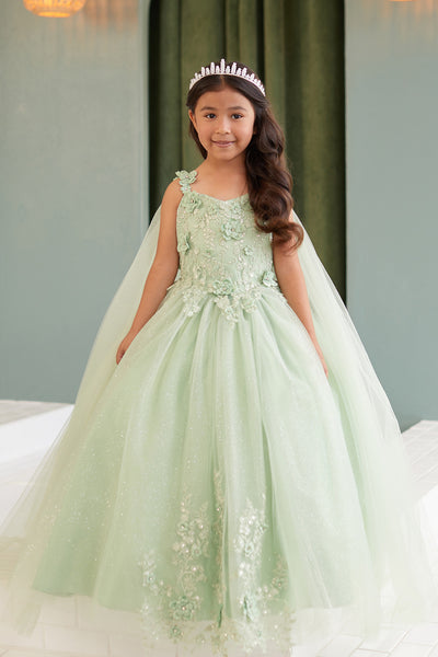 Elegant 3D Floral Lace Tulle Dress for Flower Girls & First Communion