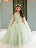 Elegant 3D Floral Lace Tulle Dress for Flower Girls & First Communion