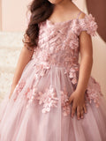 Isadora Girls Pageant Dress with 3D Flowers | Blush Kids