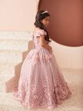 Isadora Girls Pageant Dress with 3D Flowers | Blush Kids