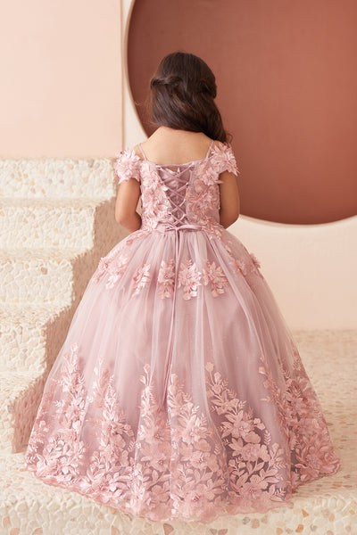 Isadora Girls Pageant Dress with 3D Flowers | Blush Kids