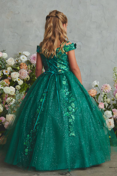 Girls Pageant Ball Gown | Lace & Glitter Tulle Dress
