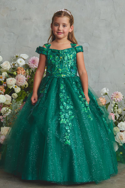 Girls Pageant Ball Gown | Lace & Glitter Tulle Dress