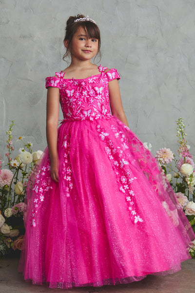Girls Pageant Ball Gown | Lace & Glitter Tulle Dress