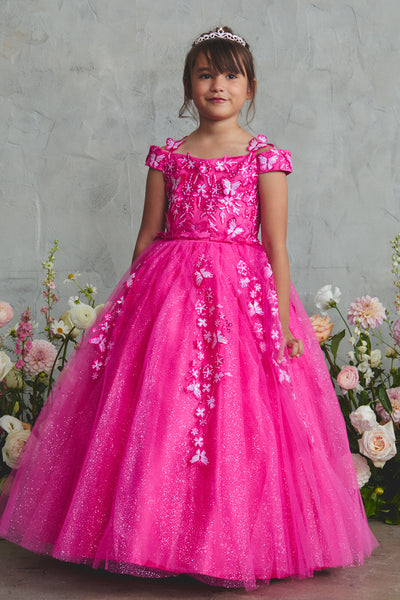 Girls Pageant Ball Gown | Lace & Glitter Tulle Dress