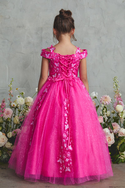 Girls Pageant Ball Gown | Lace & Glitter Tulle Dress