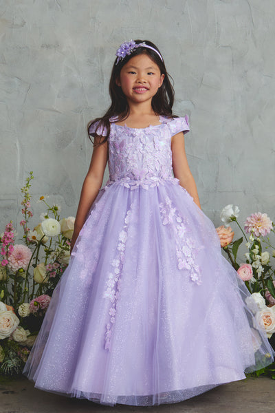 Girls Pageant Ball Gown | Lace & Glitter Tulle Dress